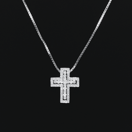 Luxe Cross Box Chain Necklace "Silver"