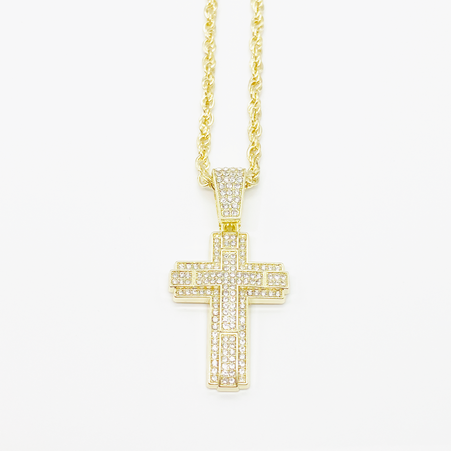 Royal Pavé Cross Rope Chain Necklace "Gold"