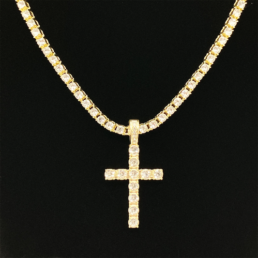 Luxe Cross Ice-Out Tennis Chain Necklace "Gold"