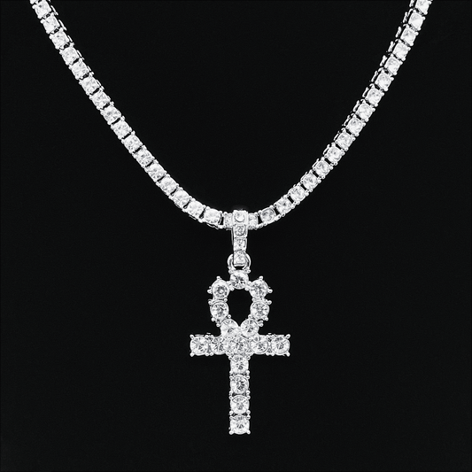 Luxe Ankh Ice-Out Tennis Chain Necklace "Silver"