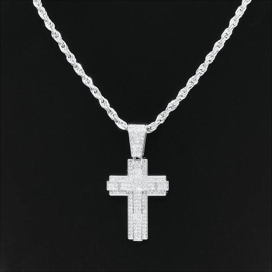 Royal Pavé Cross Rope Chain Necklace "Silver"