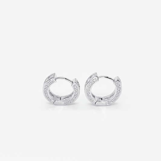 Line Stone Hoop Earrings【Silver】