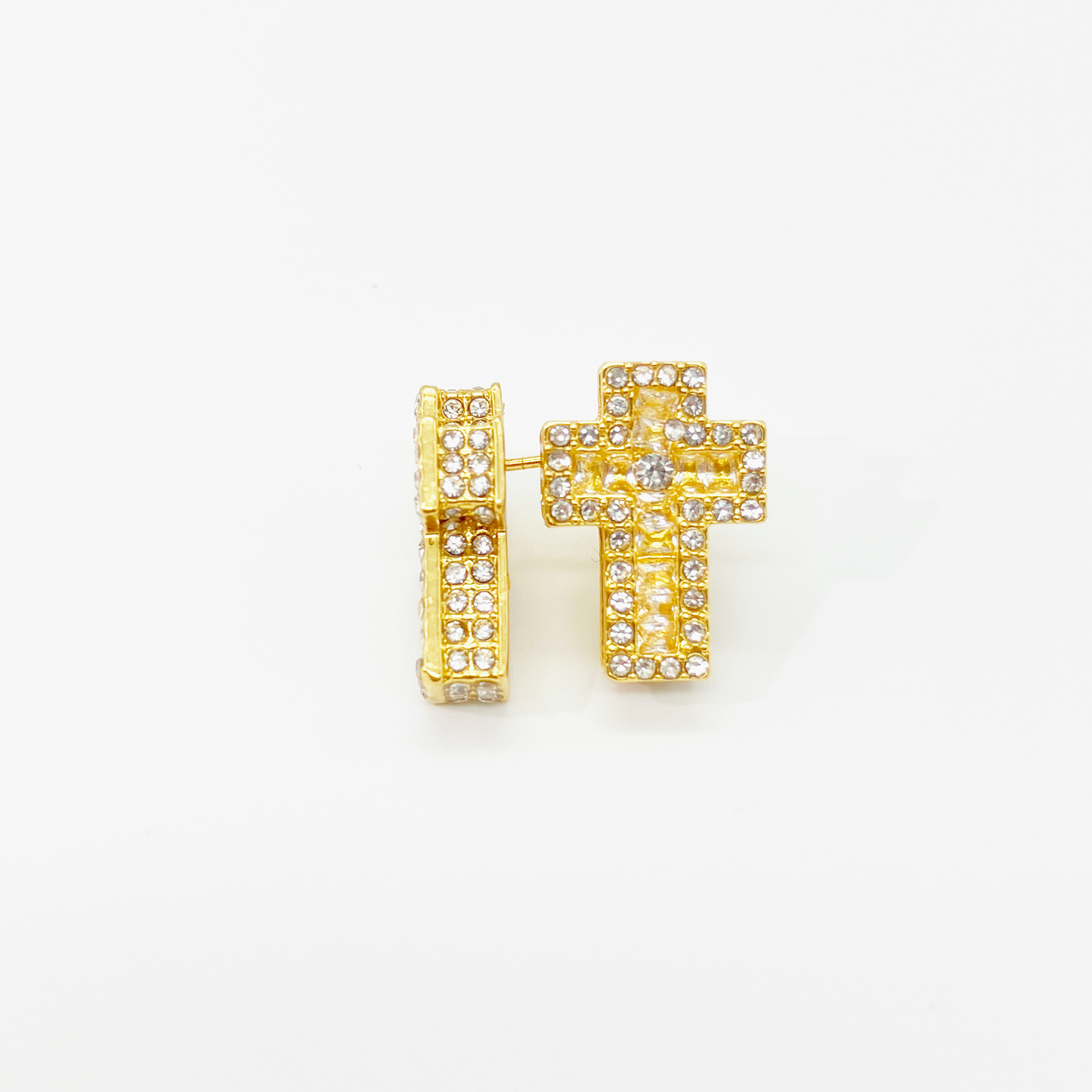 Luxe Cross Ice Stud Earrings【Gold】