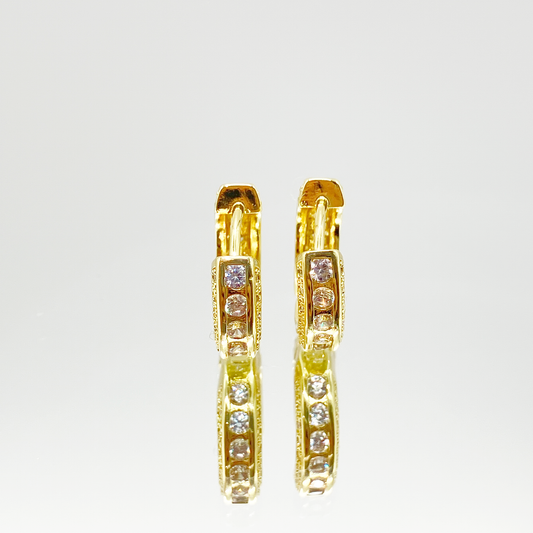 Line Stone Hoop Earrings【Gold】