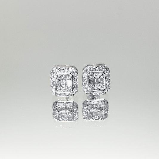 Luxe Square Pavé Earrings【Silver】