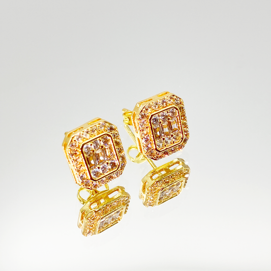 Luxe Square Pavé Earrings【Gold】