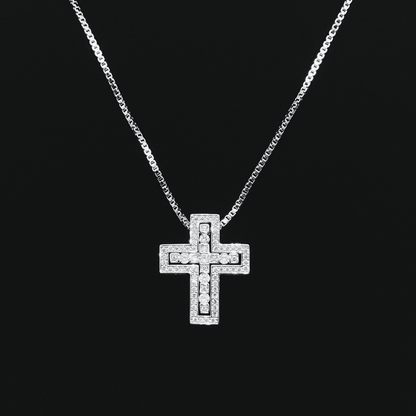 Luxe Cross Box Chain Necklace "Silver"