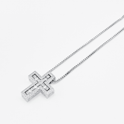 Luxe Cross Box Chain Necklace "Silver"