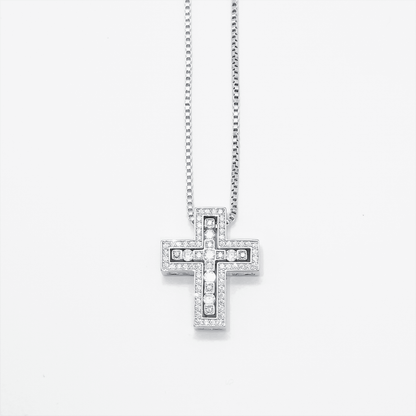 Luxe Cross Box Chain Necklace "Silver"