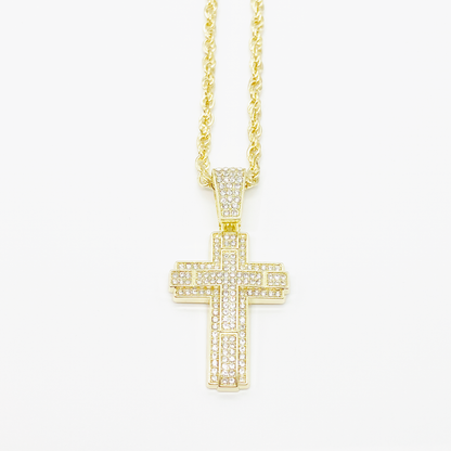 Royal Pavé Cross Rope Chain Necklace "Gold"
