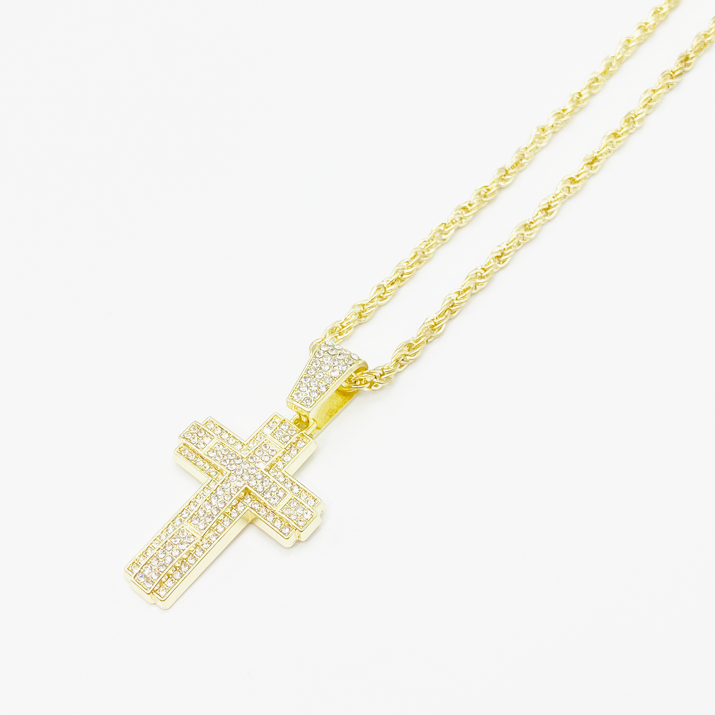 Royal Pavé Cross Rope Chain Necklace "Gold"