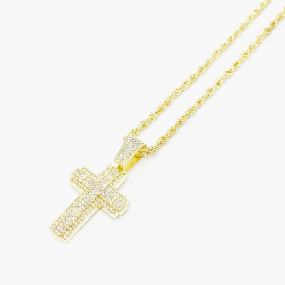 Royal Pavé Cross Rope Chain Necklace "Gold"