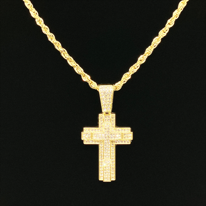 Royal Pavé Cross Rope Chain Necklace "Gold"