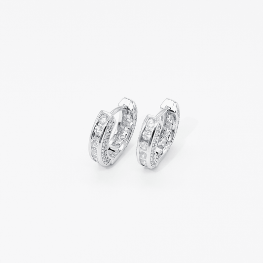 Line Stone Hoop Earrings【Silver】