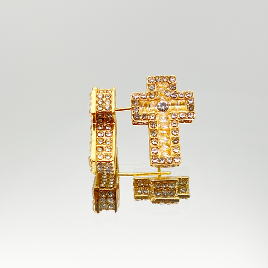 Luxe Cross Ice Stud Earrings【Gold】