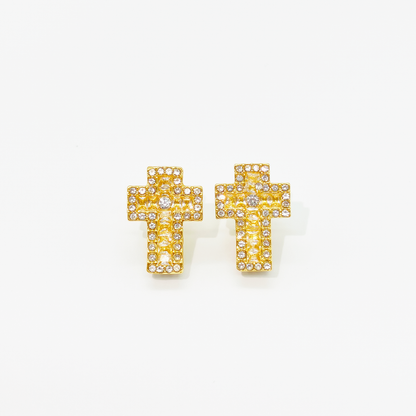 Luxe Cross Ice Stud Earrings【Gold】