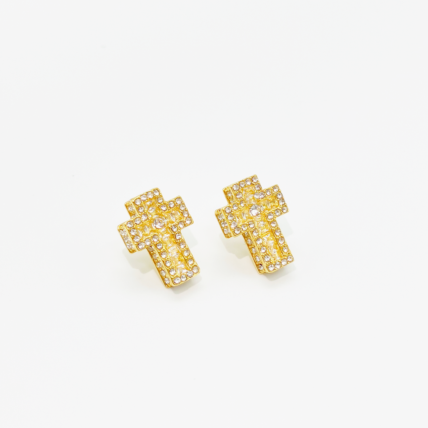 Luxe Cross Ice Stud Earrings【Gold】