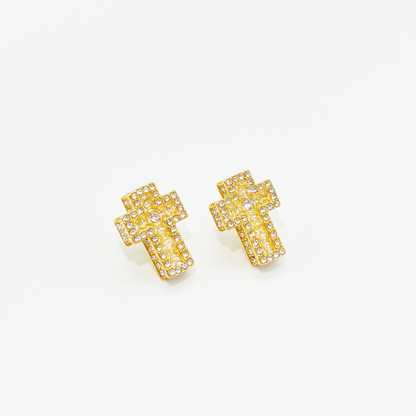 Luxe Cross Ice Stud Earrings【Gold】