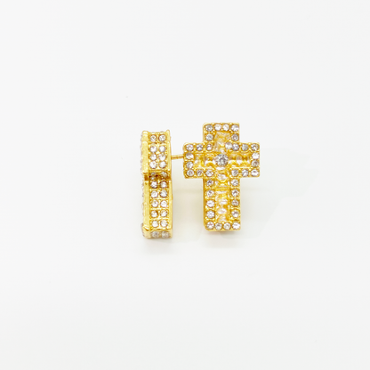 Luxe Cross Ice Stud Earrings【Gold】