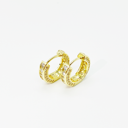 Line Stone Hoop Earrings【Gold】