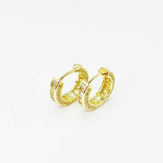 Line Stone Hoop Earrings【Gold】