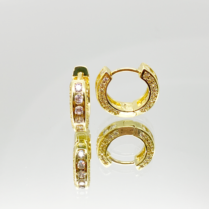 Line Stone Hoop Earrings【Gold】
