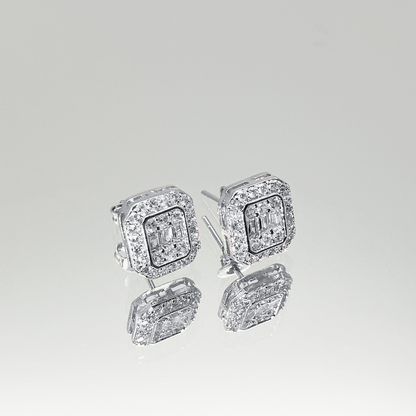 Luxe Square Pavé Earrings【Silver】