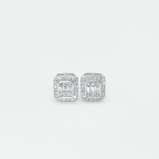 Luxe Square Pavé Earrings【Silver】